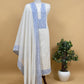 Off White With Blue Cotton Linen Suit With Jamdani Weaving