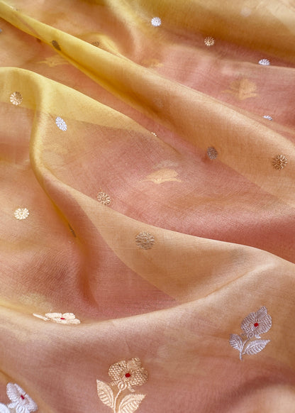 Taffy Pink Handloom Banarasi Silk Kurta And Kora Silk Dupatta With Kadwa Meenakari Weaving