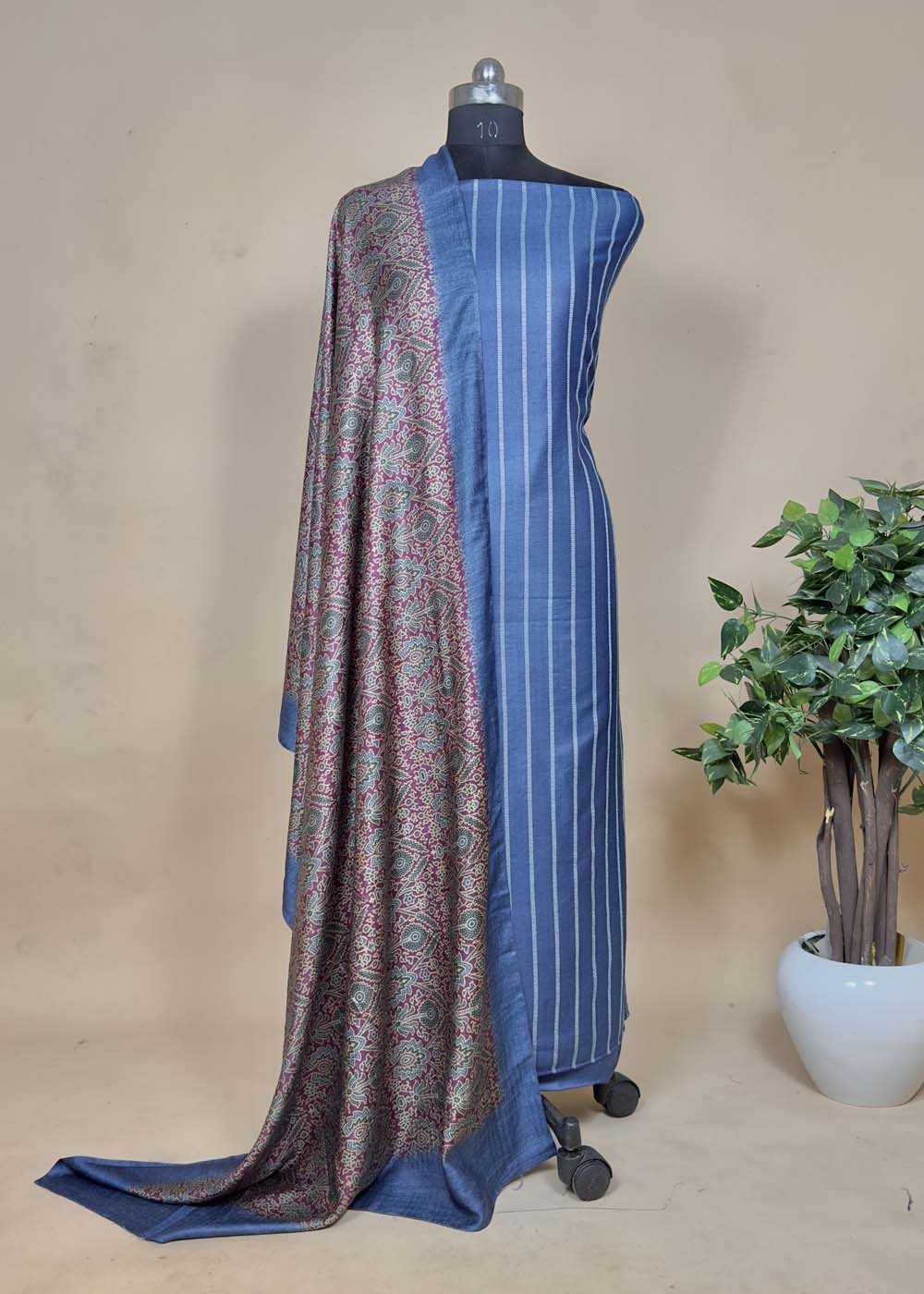 Blue Pashmina Suit with Ajrak Dupatta