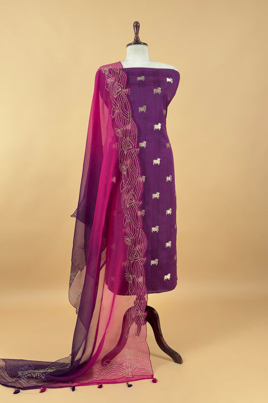Pure chiniya silk unstitched suit with dupatta

