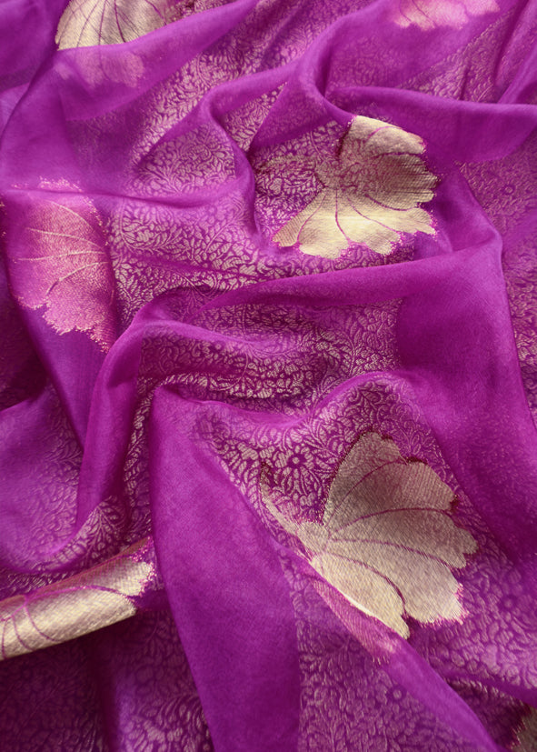 Purple Brocade Kurta With Organza Dupatta