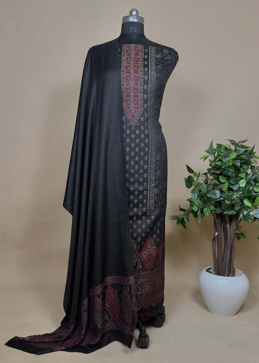 Black Handloom Pashmina Suit With Kani Zari Weaving