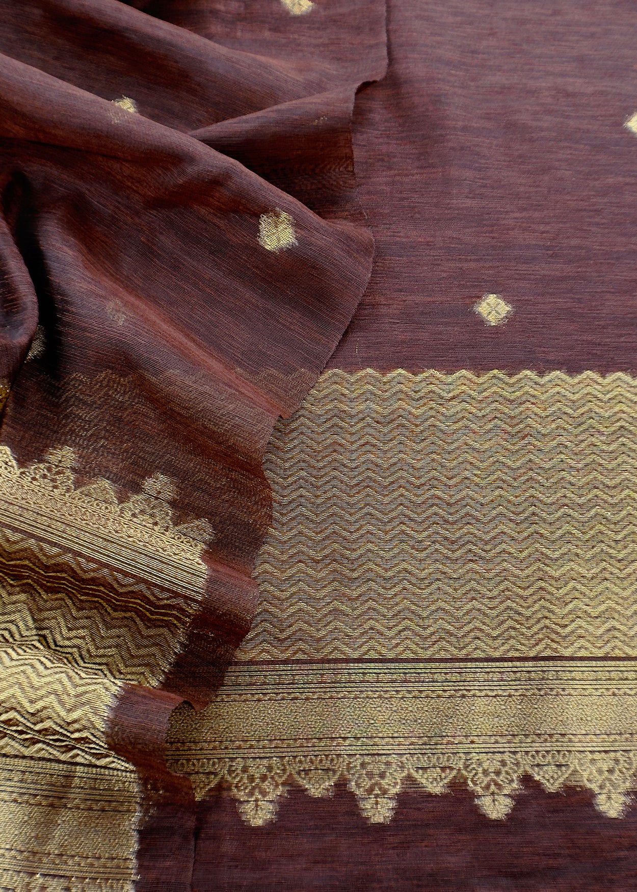 Brown Chanderi Unstitched Suit With Gold Zari Jamdani Weaving
