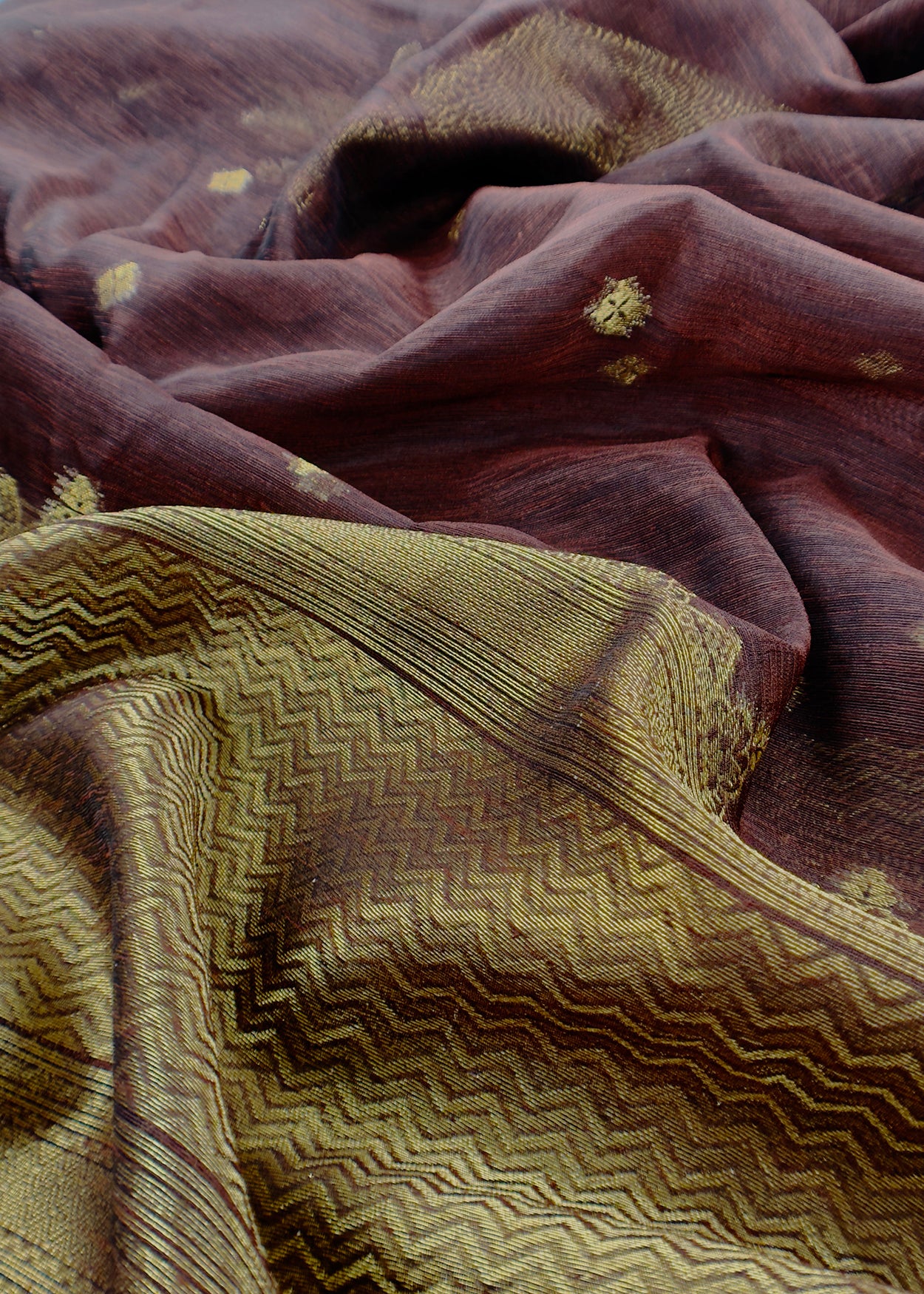 Brown Chanderi Unstitched Suit With Gold Zari Jamdani Weaving