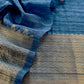 Steel Blue Chanderi Unstitched Suit With Gold Zari Jamdani Weaving