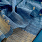 Steel Blue Chanderi Unstitched Suit With Gold Zari Jamdani Weaving