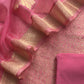 Pink Brocade Kurta With Organza Dupatta