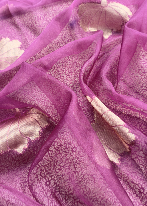 Purple Brocade Kurta With Organza Dupatta