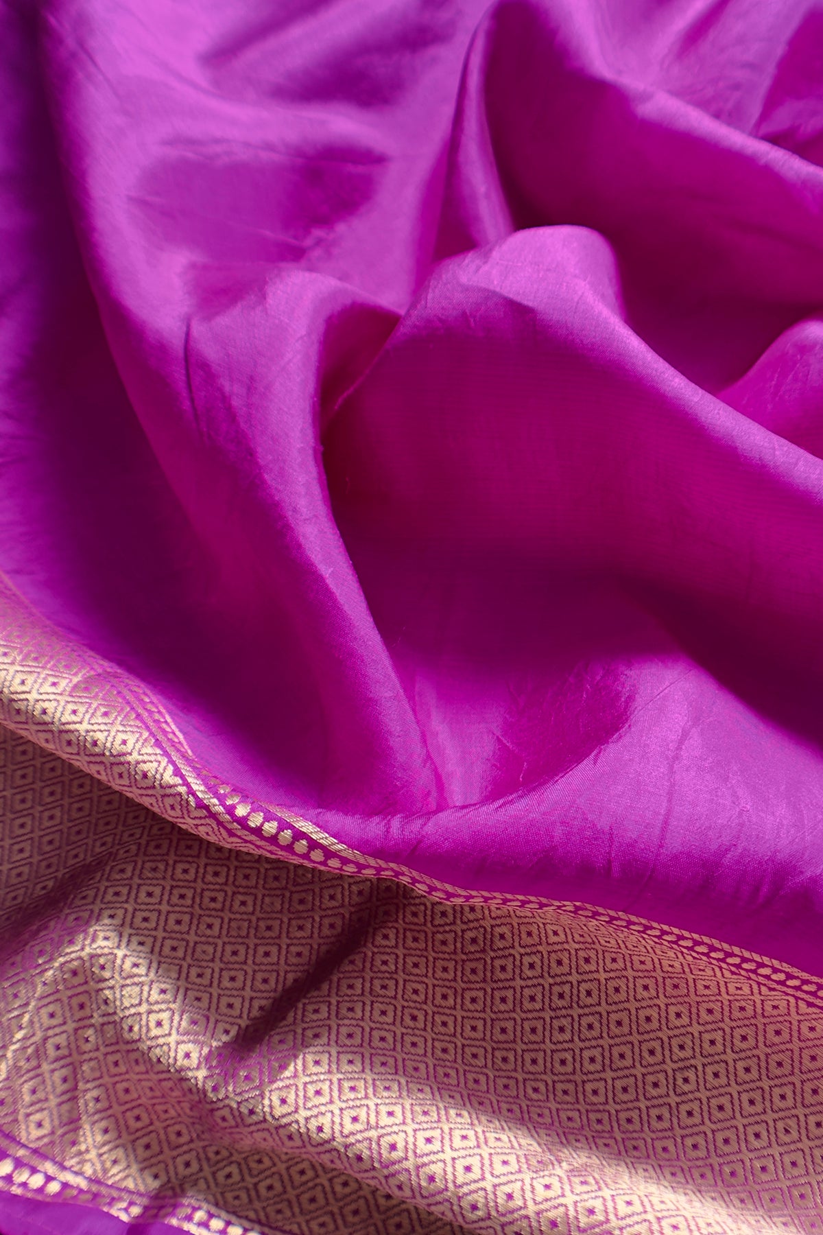 Purple Handloom Katan Silk Suit Fabric With Kadwa Weaving