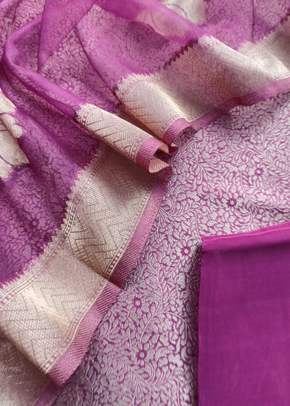Purple Brocade Kurta With Organza Dupatta