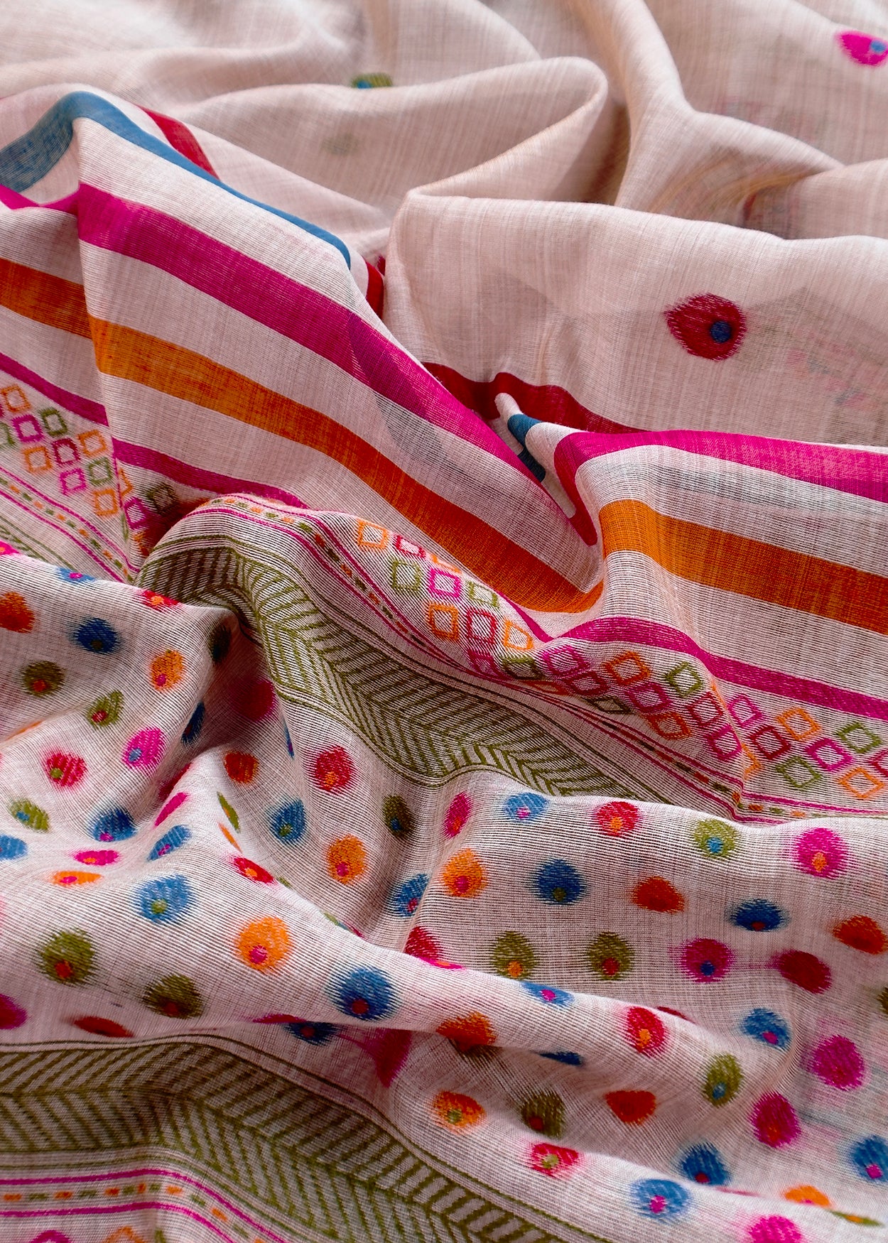 Grey linen Chanderi Suit Fabric With Multicolour Jamdani Weaving