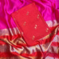 Rani Pink Pure Handloom Silk Saree In Zari Weaving