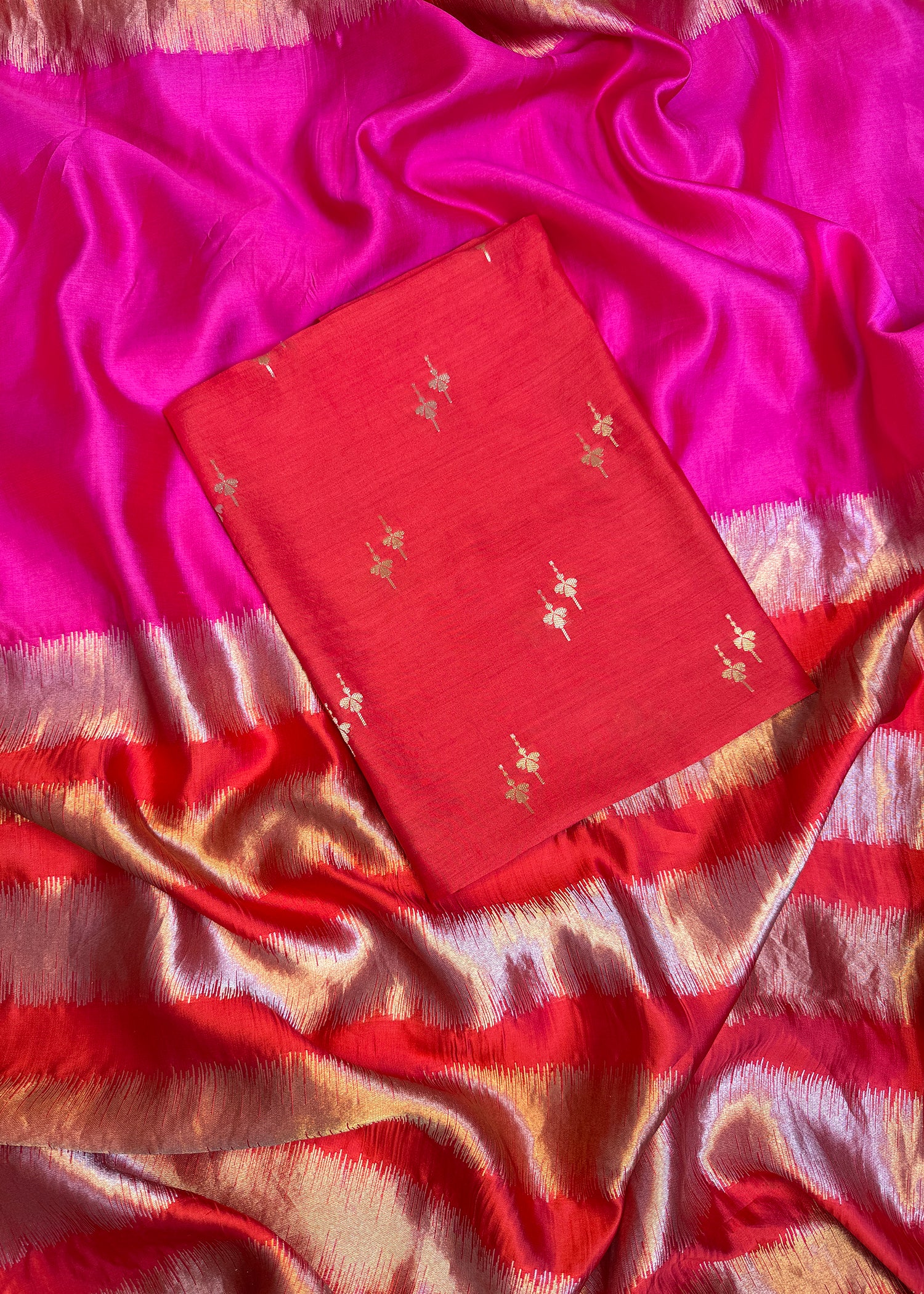 Rani Pink Pure Handloom Silk Saree In Zari Weaving