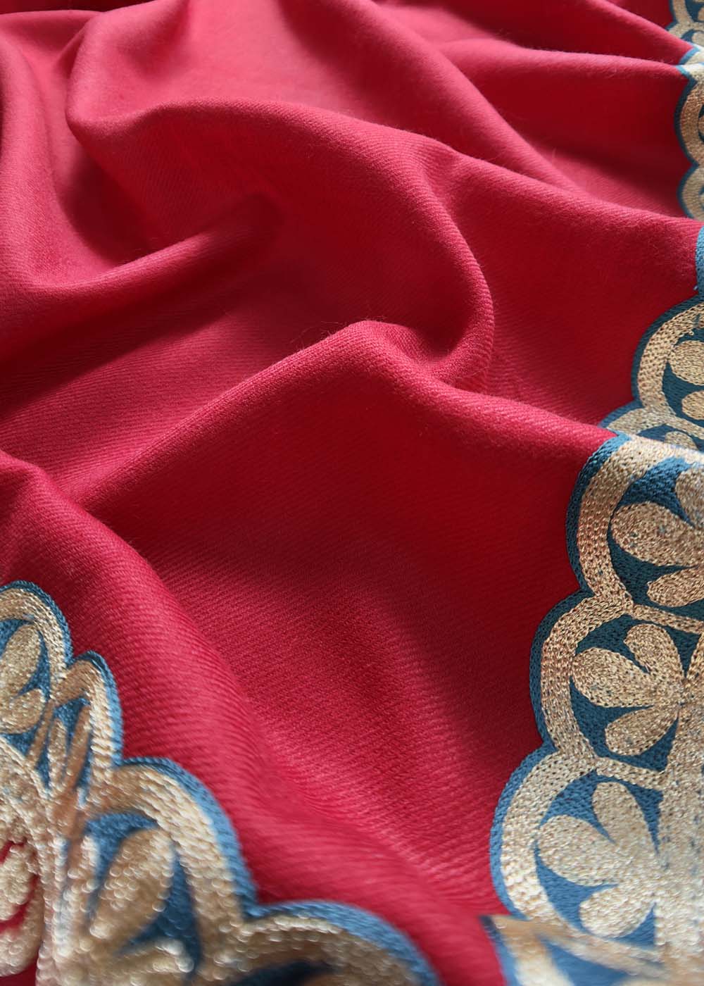 Red Woolen Suit With Aari Embroidery