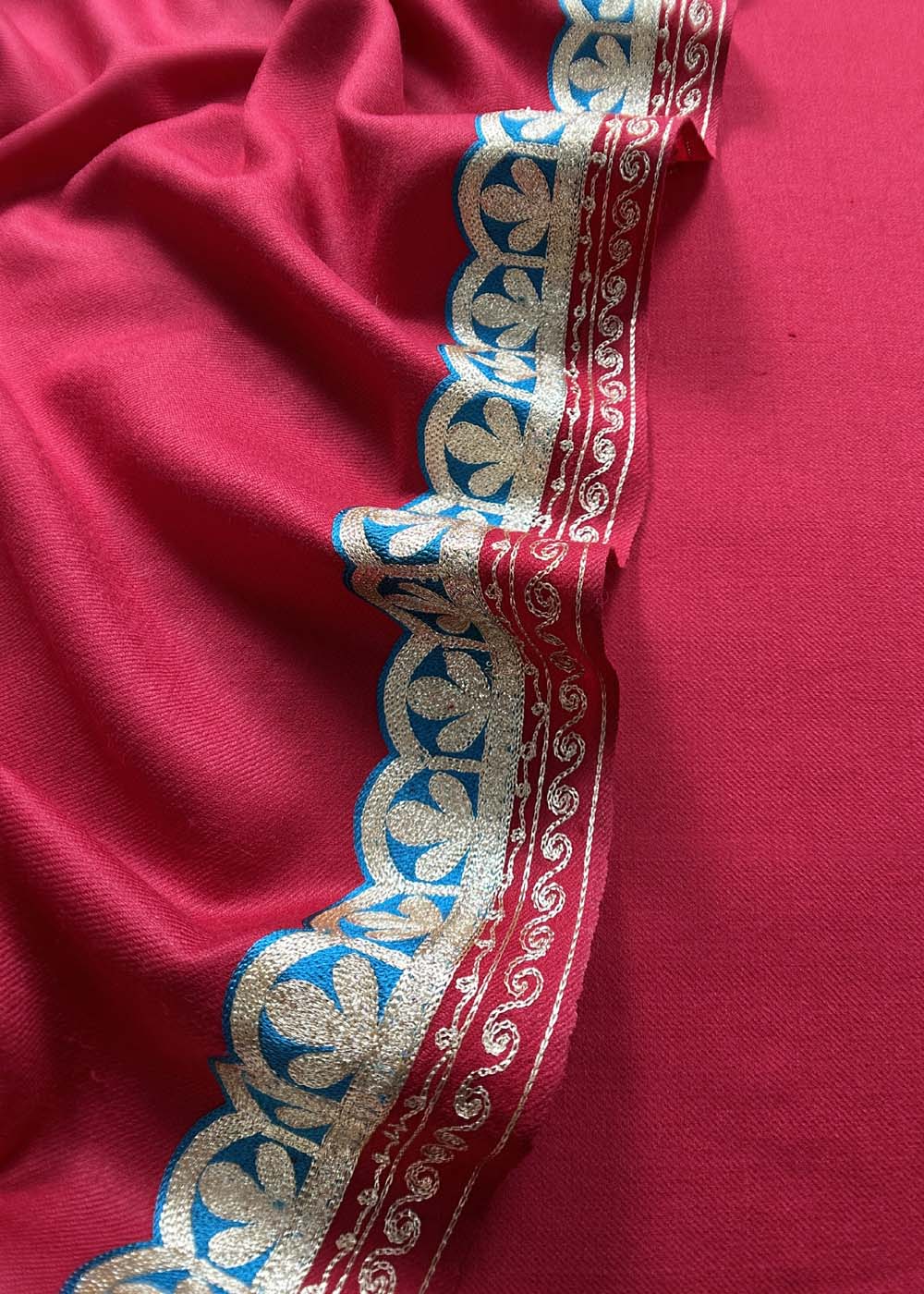 Red Woolen Suit With Aari Embroidery