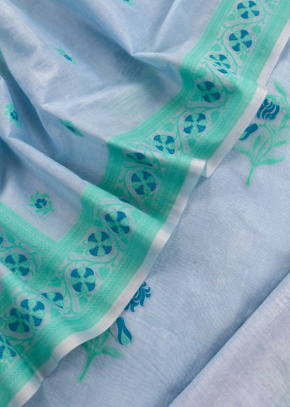 Sky Blue Handloom Banarasi Suit With Meenakari Weaving