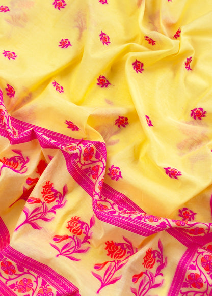 Yellow Handloom Banarasi Suit With Meenakari Weaving