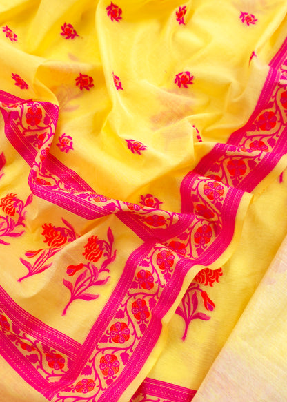 Yellow Handloom Banarasi Suit With Meenakari Weaving