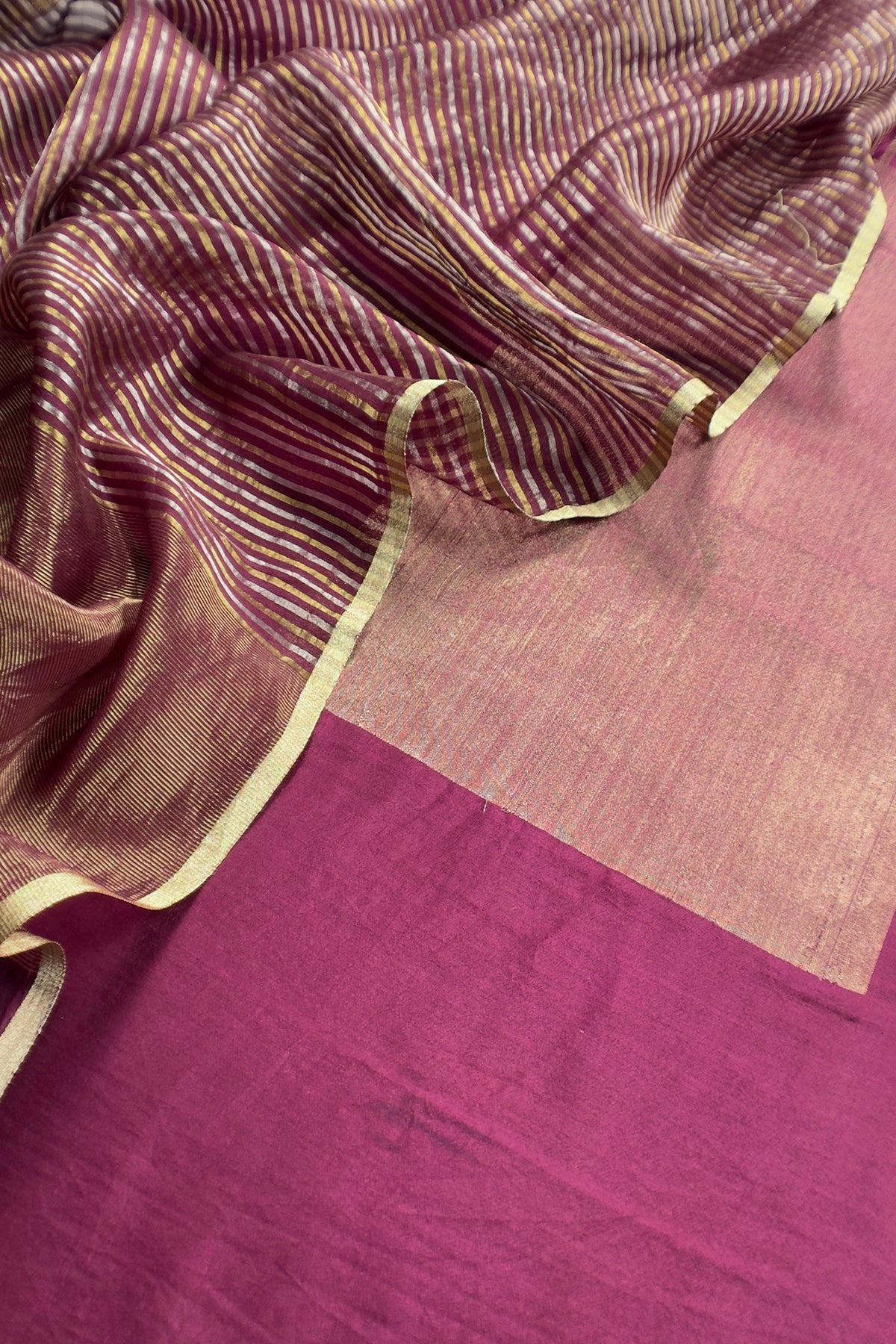 Sapphire Wine Handloom Katan Silk Suit Fabric With Kadwa Weaving