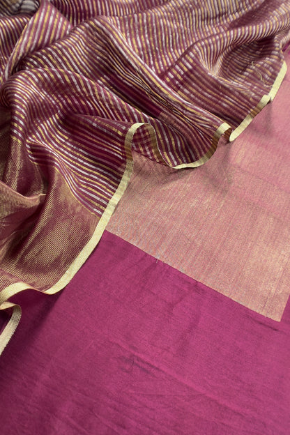 Sapphire Wine Handloom Katan Silk Suit Fabric With Kadwa Weaving
