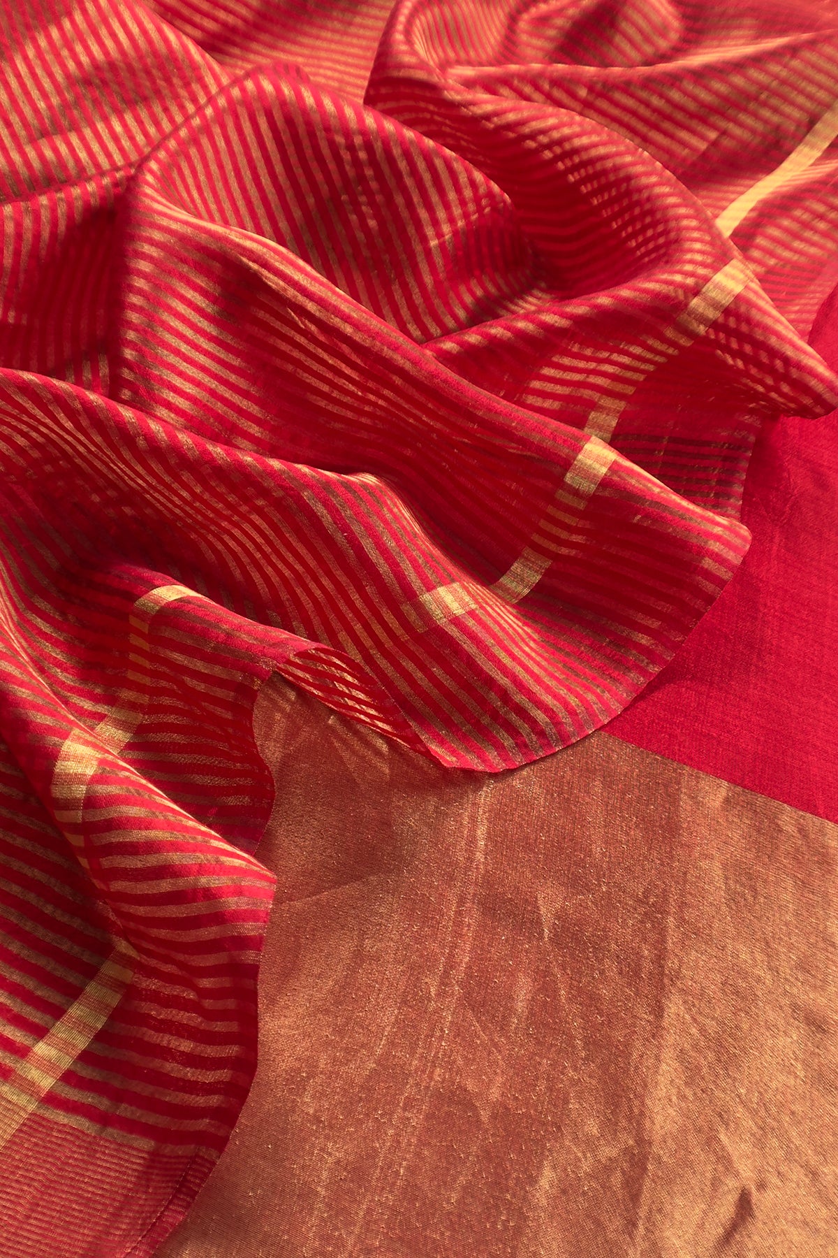 Red Kalasheel Luxe Indian Antique Handwoven Chanderi Suit With Heavy Gold Zari