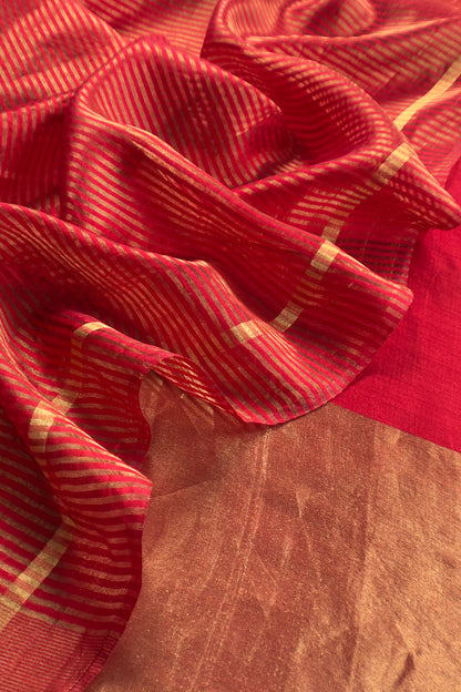 Red Kalasheel Luxe Indian Antique Handwoven Chanderi Suit With Heavy Gold Zari