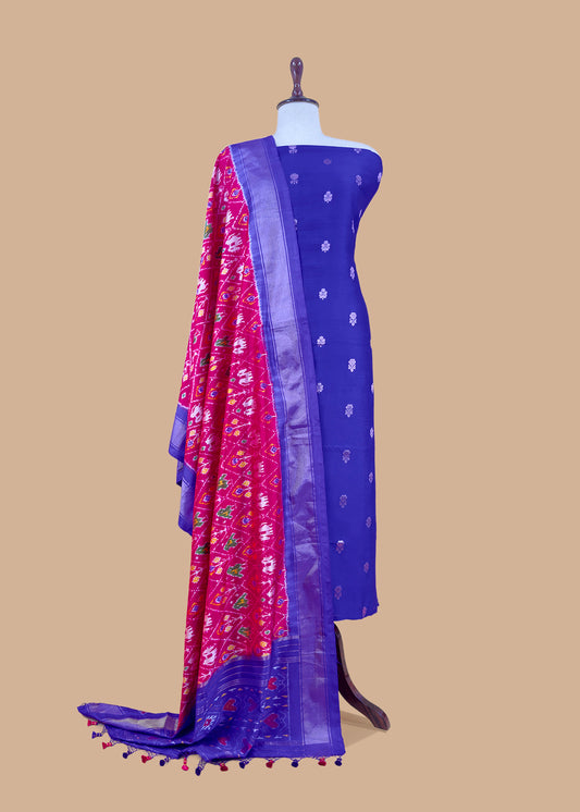 Luxe Bright Blue Handloom silk Kurta and Ikkat Woven Dupatta