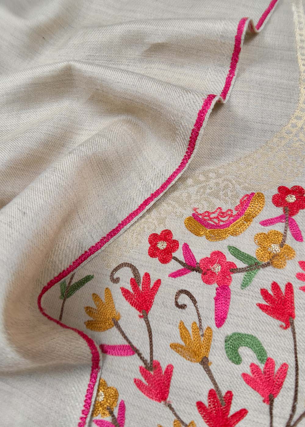 Close-up of Aari Work Detailing on Merino Wool Suit