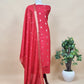 Red Handloom Munga Silk Suit With Zari Weaving