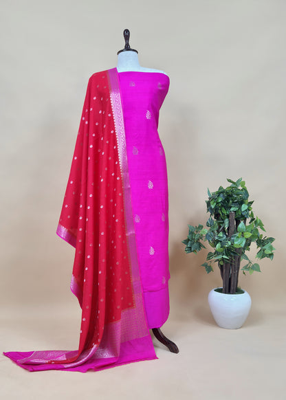 Laal Rani Handloom Chiniya Silk Suit With Meenakari Weaving