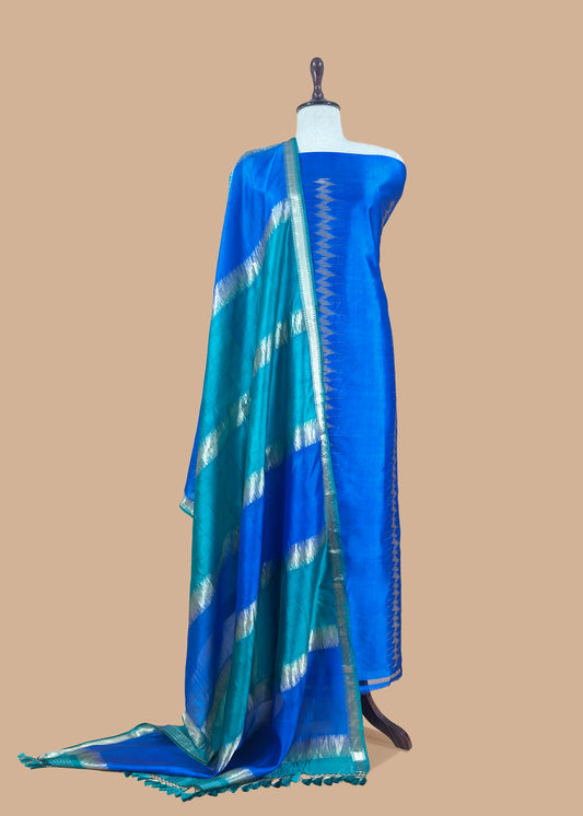 Kalasheel Luxe Royal Blue Chiniya Silk With Gold Ikkat Weave