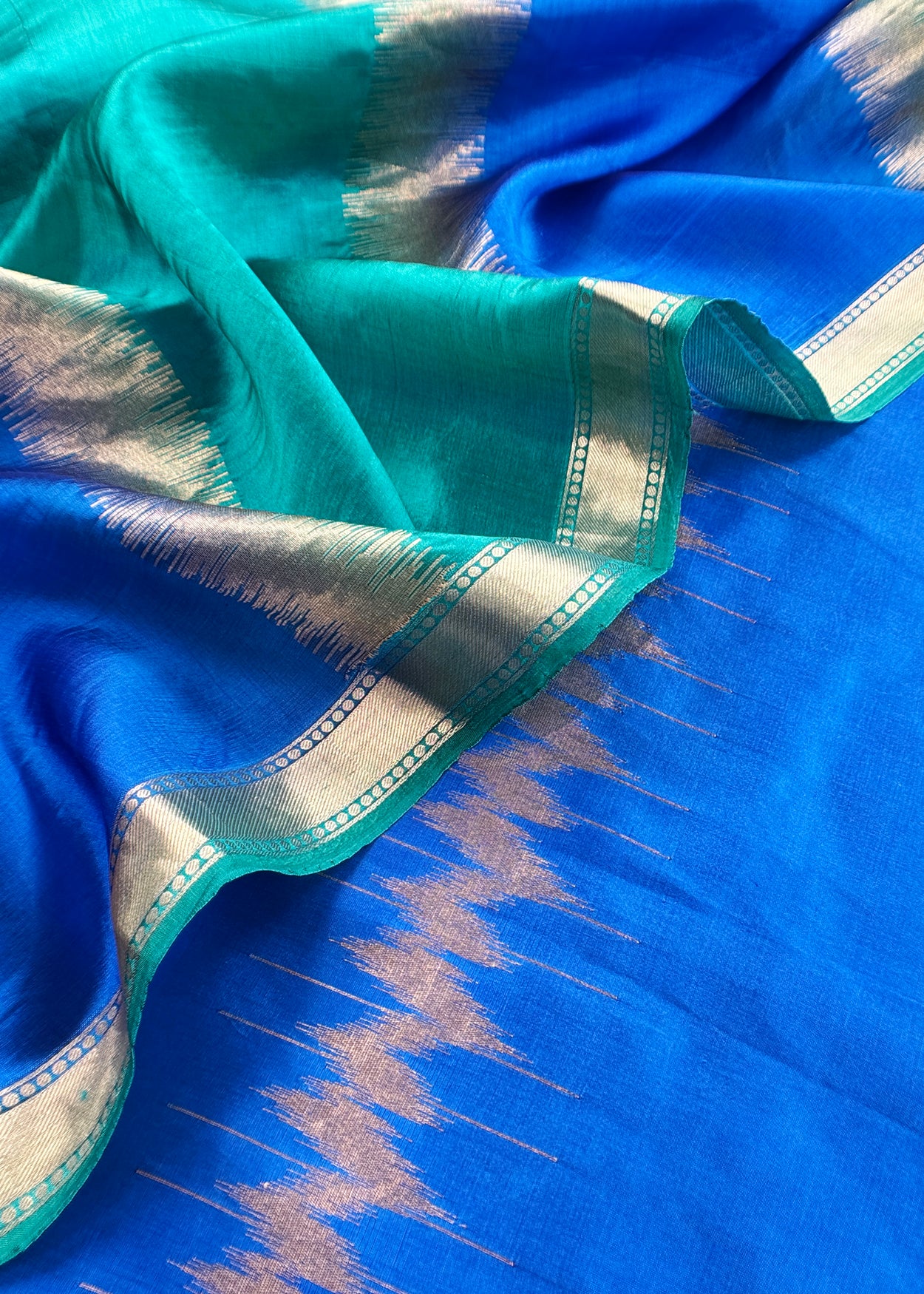Kalasheel Luxe Royal Blue Chiniya Silk With Gold Ikkat Weave