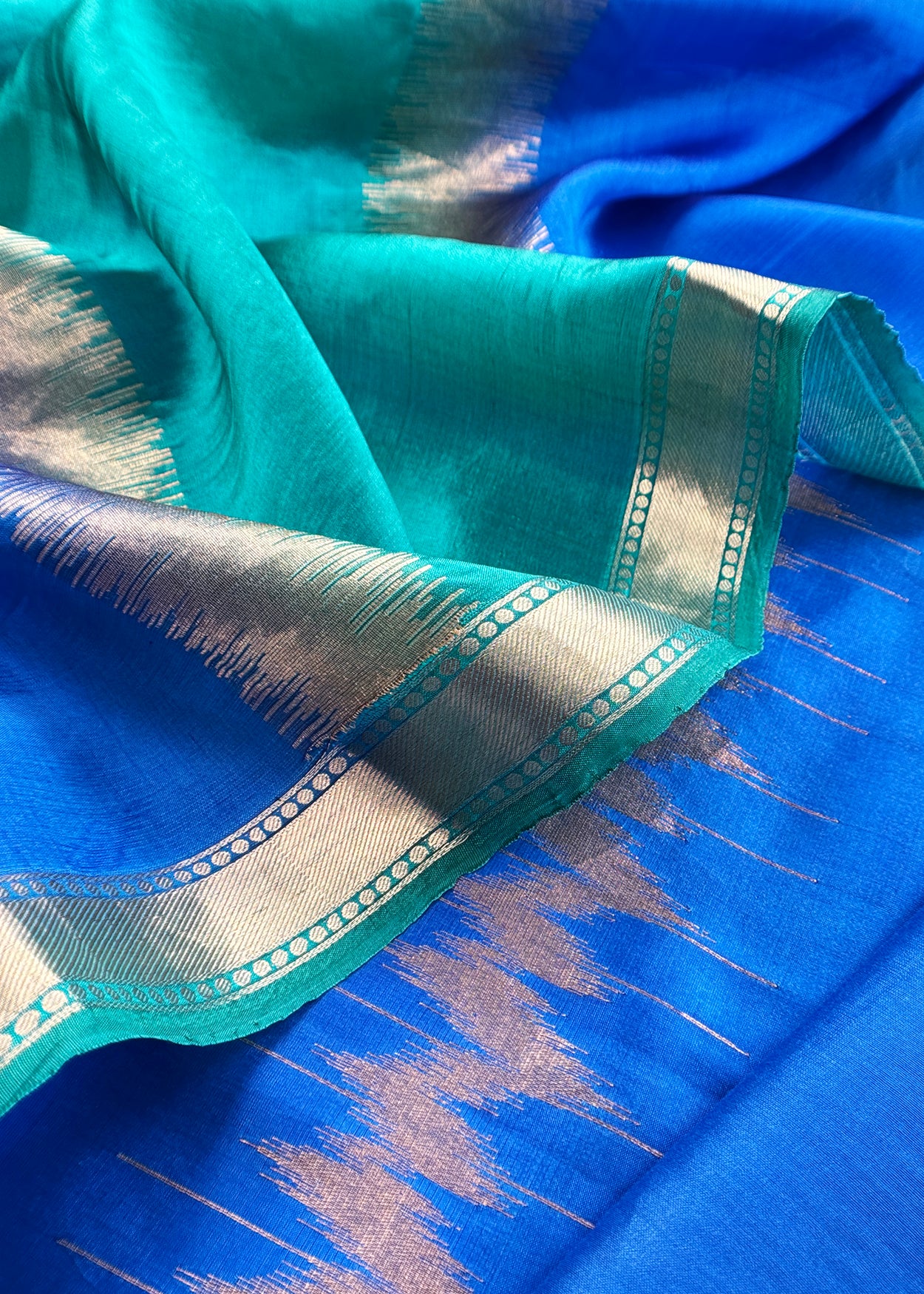 Kalasheel Luxe Royal Blue Chiniya Silk With Gold Ikkat Weave