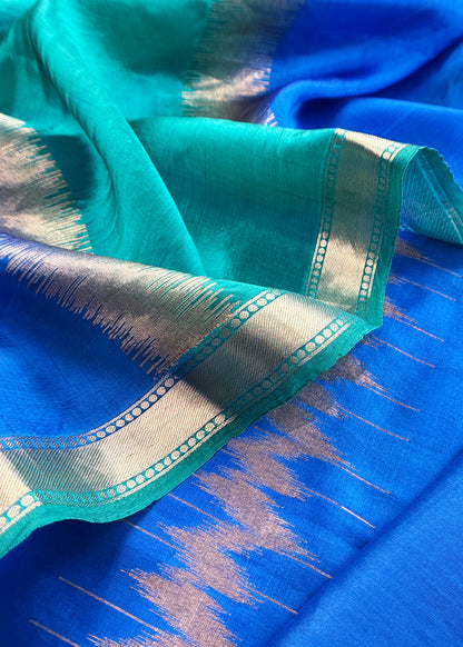 Kalasheel Luxe Royal Blue Chiniya Silk With Gold Ikkat Weave