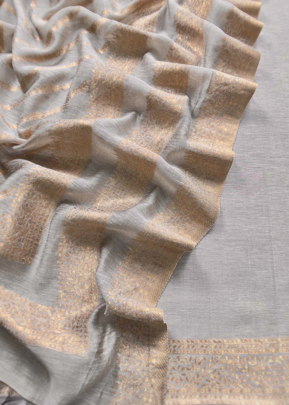 Beige Golden Cotton Silk Suit with Zari Weaving