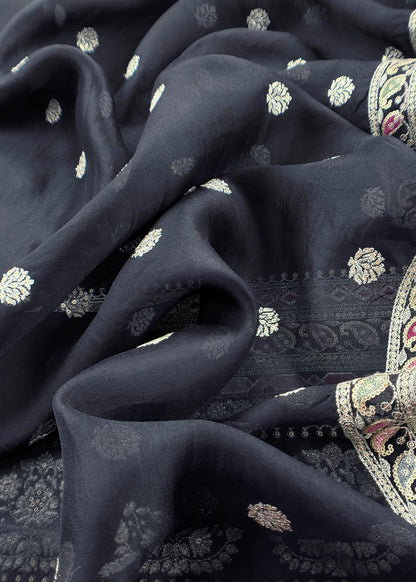 Luxury kora silk suit with french thread embroidery

