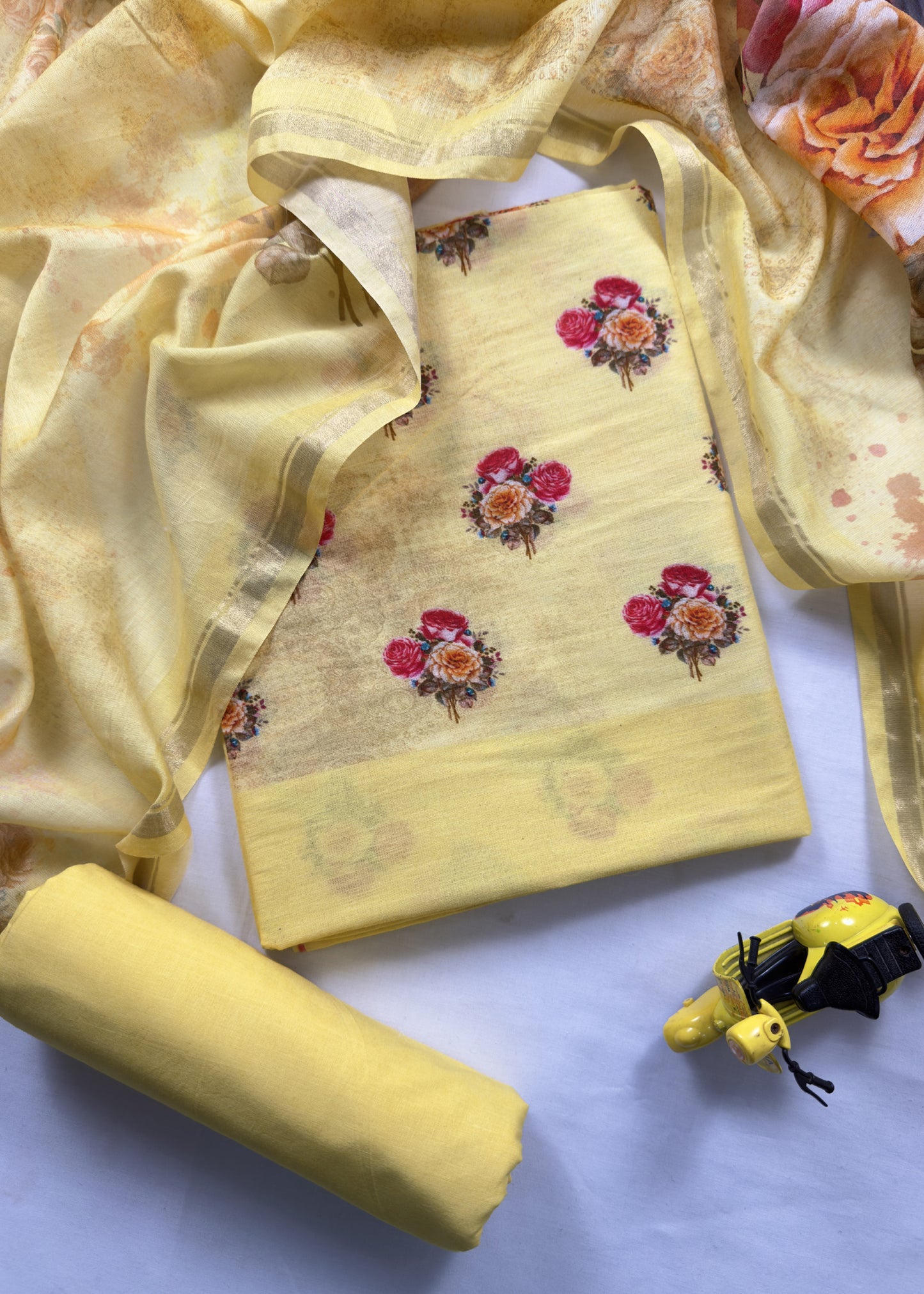 Yellow Digital Print Mulmul Cotton Suit