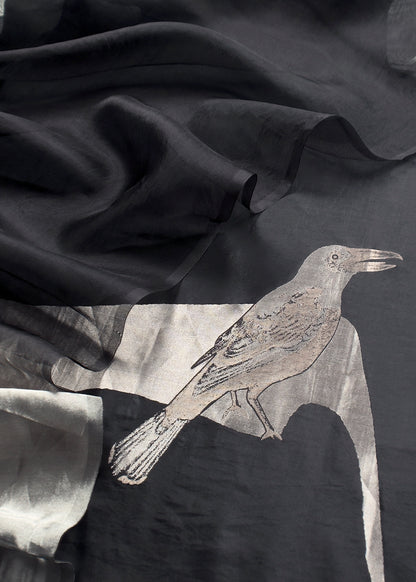 Black Handloom Silk Suit With Organza Dupatta In Kadwa Motif