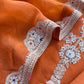 Rust Orange Handloom Kora Silk Suit Fabric With Dori Hand Embroidery