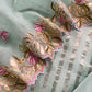 Pastel Blue Luxe Zari Woven Handloom Kora Silk Suit Fabric With Gotapatti, Appliqué And Parsi Stitch Handwork