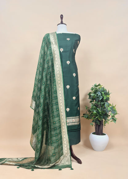 Green Handloom Silk Suit With Meenakari Dupatta