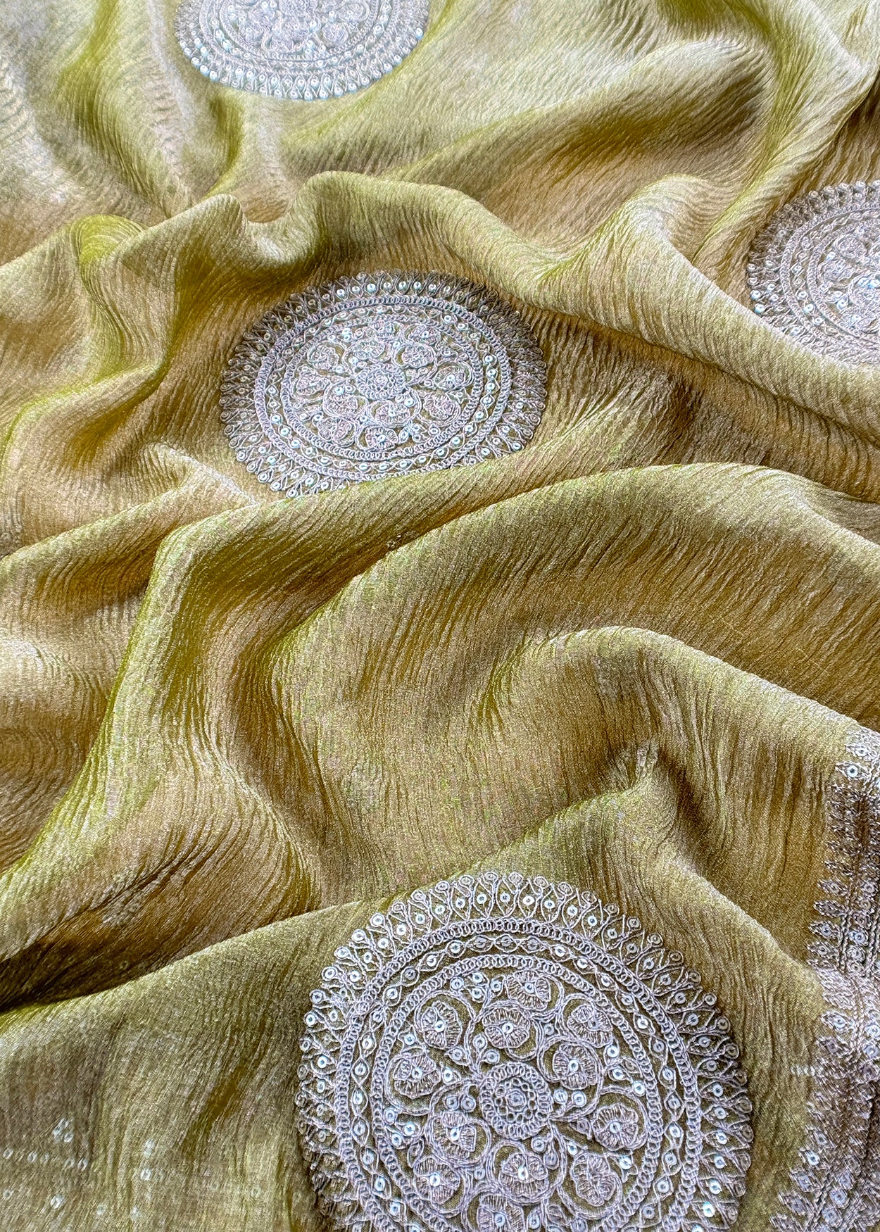 Yellow Green Tissue Silk Kurta And Crushed Tissue Silk Dupatta With Embroidery