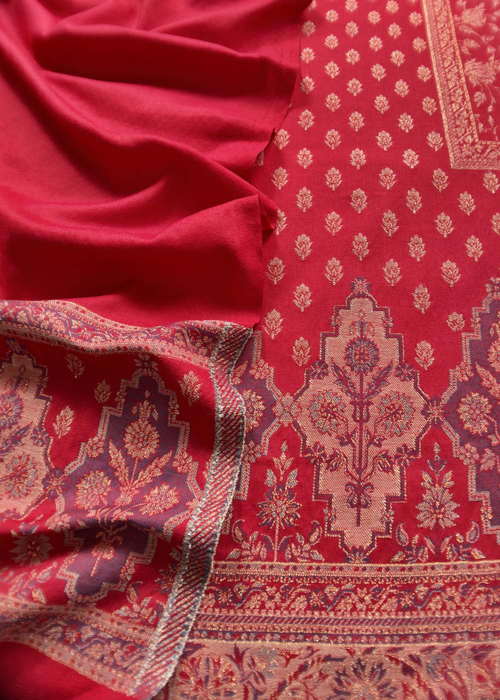 Red Printed Un-Stitched Pashmina Suit Set | Gulfam-Kali-3310 | Cilory.com
