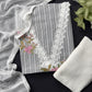 Grey Cotton Suit with Thread Embroidery