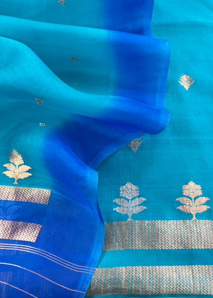 Ocean Blue Handloom Silk Kurta And Kora Silk Dupatta With Sona Rupa Kadwa Weaving