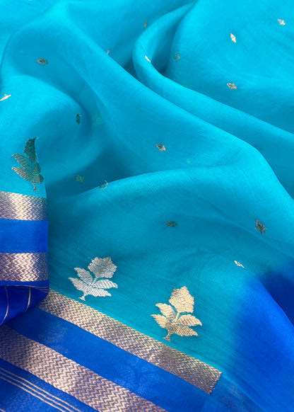 Ocean Blue Handloom Silk Kurta And Kora Silk Dupatta With Sona Rupa Kadwa Weaving