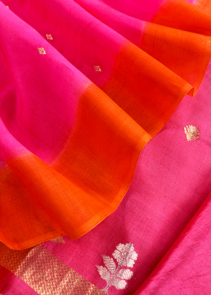 Premium quality silk unstitched suit with kora silk dupatta

