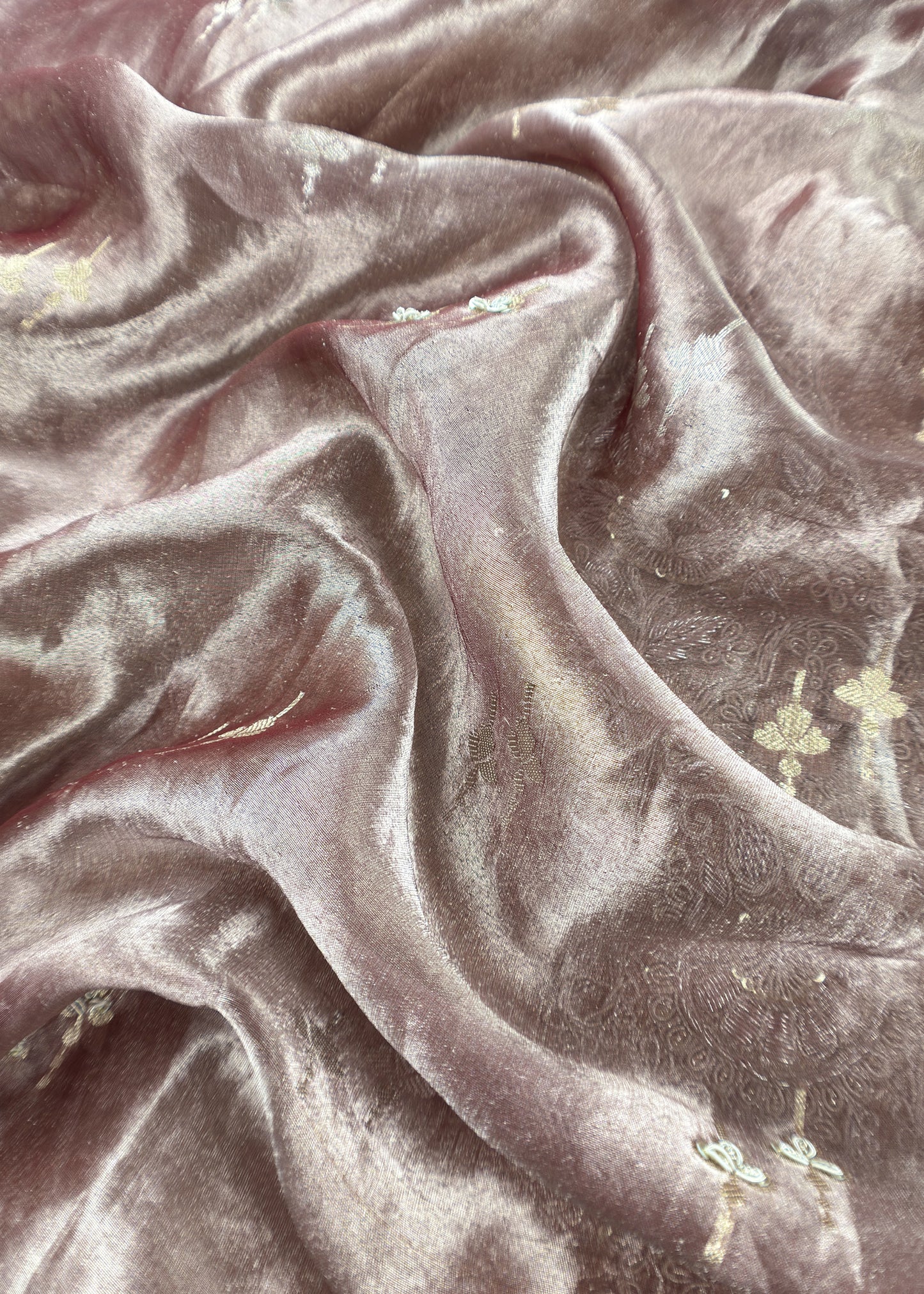 Pink Handloom Brocade Tissue Silk Suit With Dabka, Dori, Zardosi Handwork