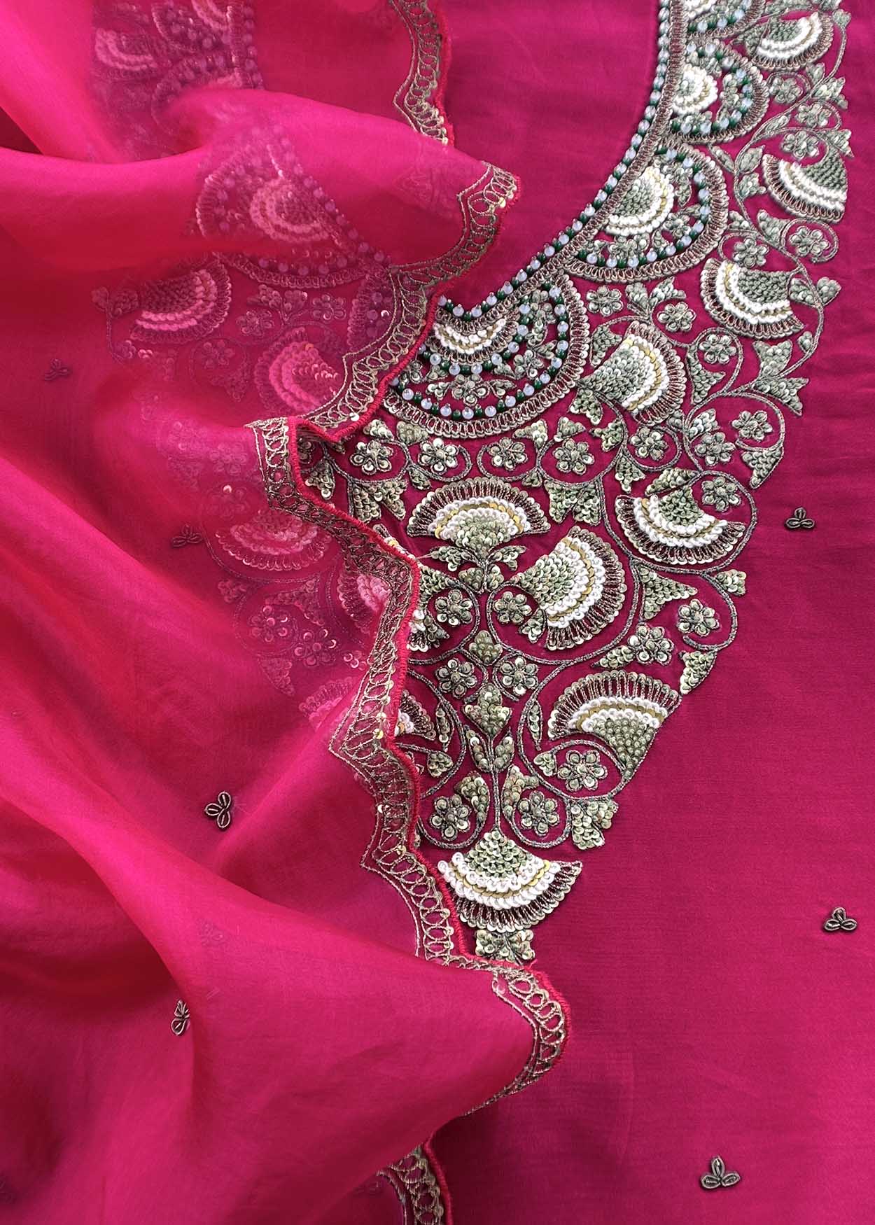 Rani Sa Varanasi Silk Kurta And Kora Silk Dupatta With  Dabka Dori Hand Work With Woven Details