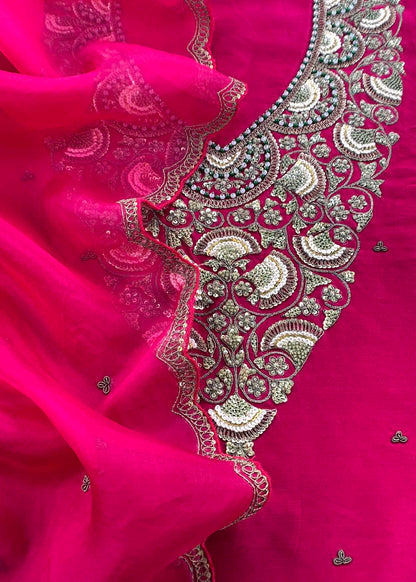 Rani Sa Varanasi Silk Kurta And Kora Silk Dupatta With  Dabka Dori Hand Work With Woven Details